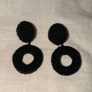 Black Beaded Round Earrings
